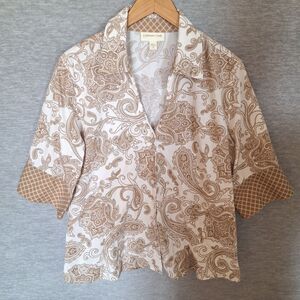 Coldwater Creek Shirt Top Womens 2X Paisley Button Up Roll Tab Cotton Career